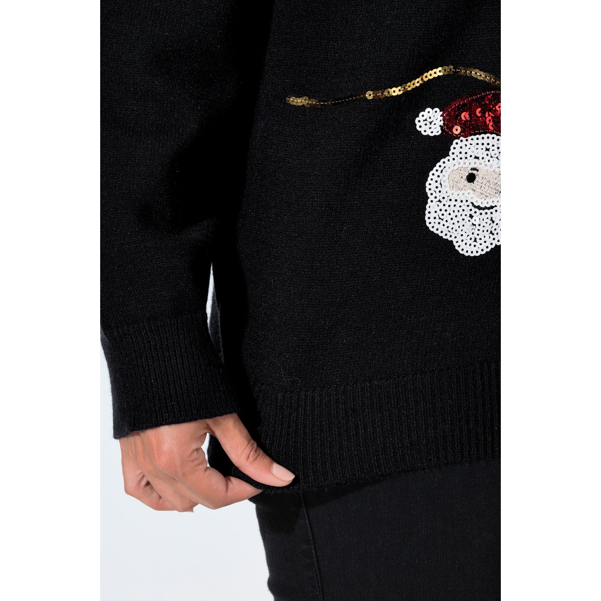 Pull de Noël, motif guirlandes noir, ULLA POPKEN