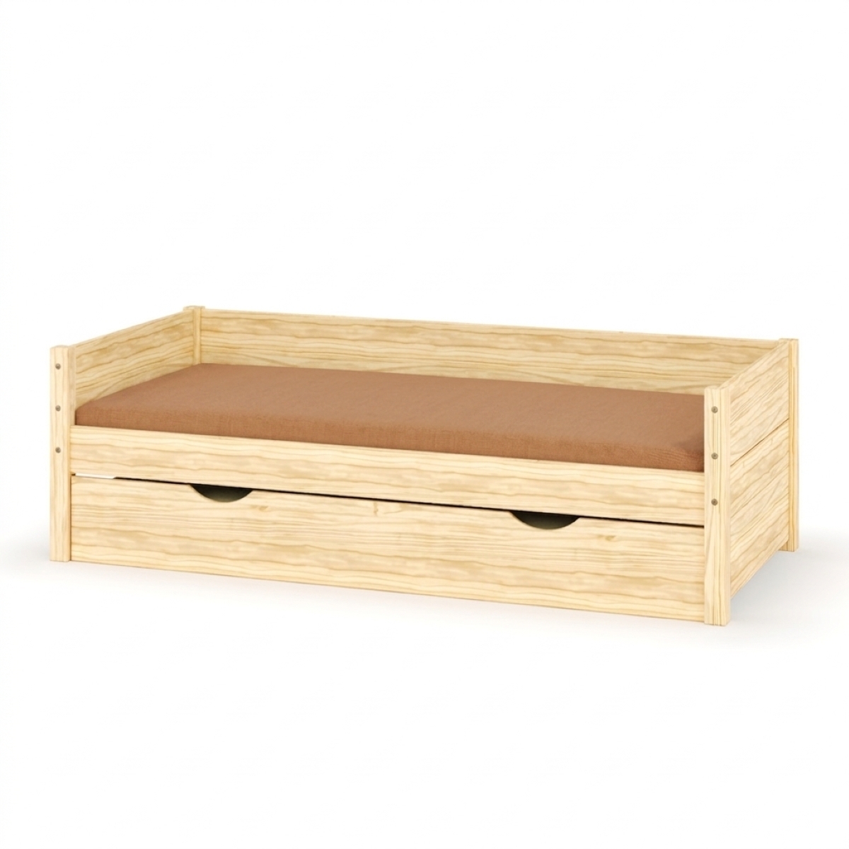 Pack lit banquette gigogne avec matelas Bois massif LOUW bois naturel, AKITEN RETAIL