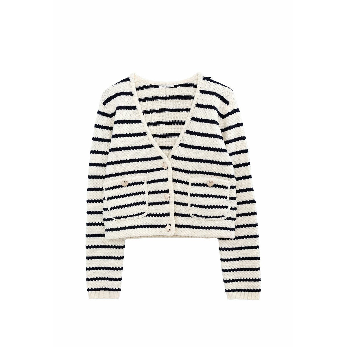 Striped V-Neck Cardigan with Long Sleeves navy/ecru, IKKS