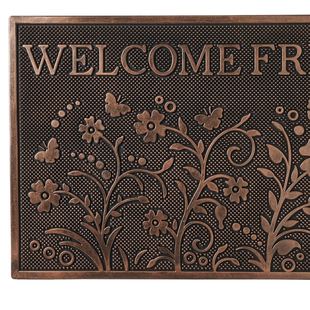 Paillasson caoutchouc fleurs Welcome friends 75x45x1.5cm noir, WADIGA