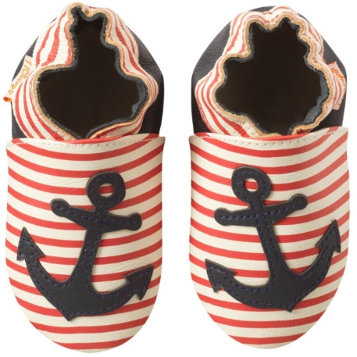 Chaussons bébé cuir souple Aline l'ancre marine rouge, TICHOUPS