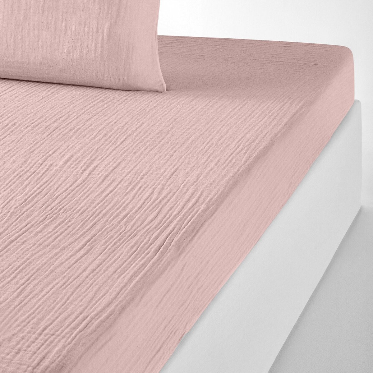Drap housse en gaze de coton lavé bonnet 30 cm uni, PUR rose lotus, BATON ROUGE
