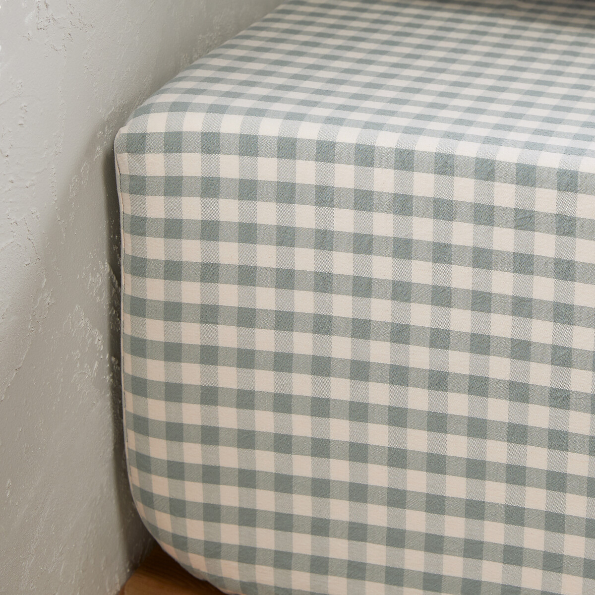 Drap housse coton seersucker bonnet 30 cm, COTTAGE VERT vert sauge, LA REDOUTE INTERIEURS