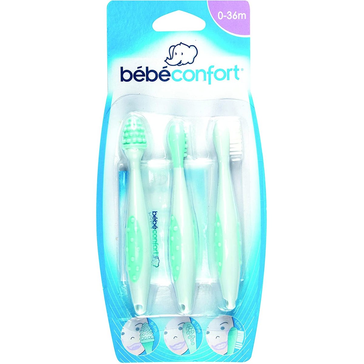 Set de 3 brosses à dents transparent, BEBECONFORT