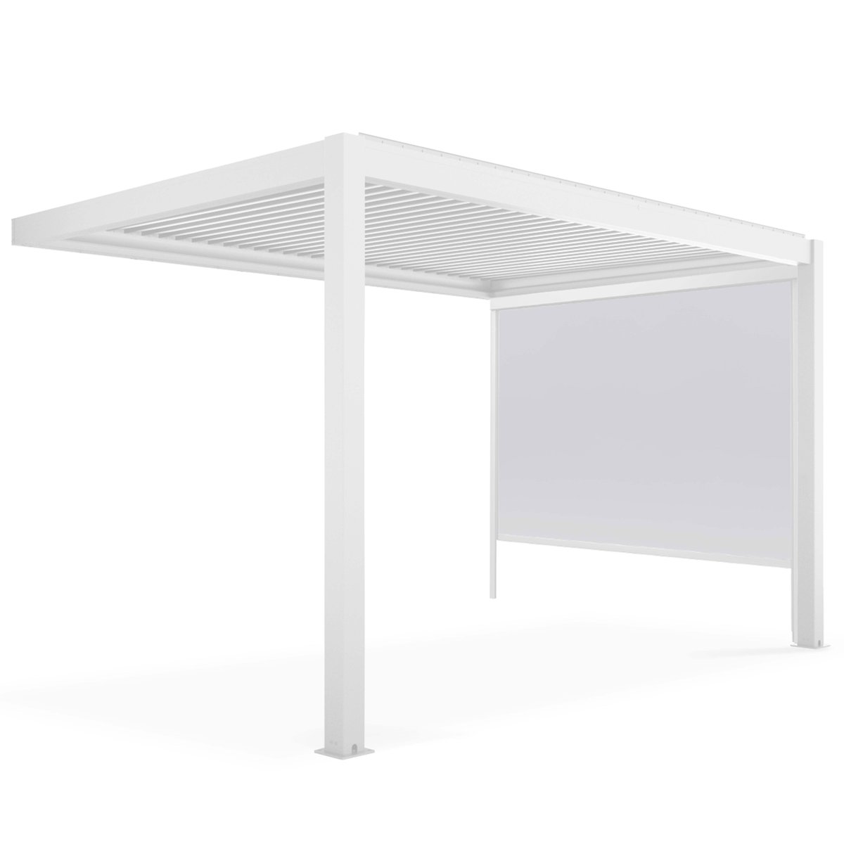 Pergola bioclimatique adossée blanche 3x4m et 1 Store 2,66 x 2,34 m blanc, OVIALA