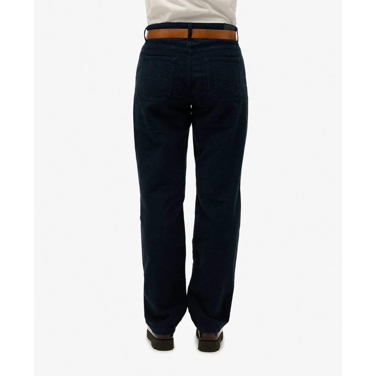 Pantalon droit en velours côtelé bleu marine nu, SUPERDRY