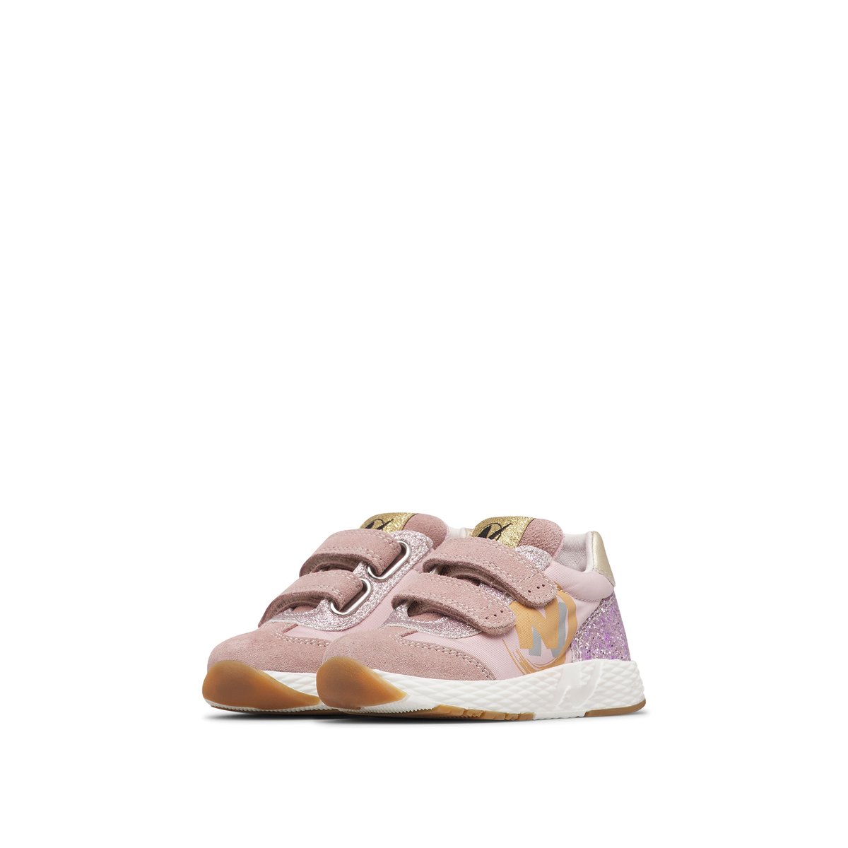 Sneakers en cuir et tissu avec des paillettes JESKO 2 VL. rose-rose poudré, NATURINO