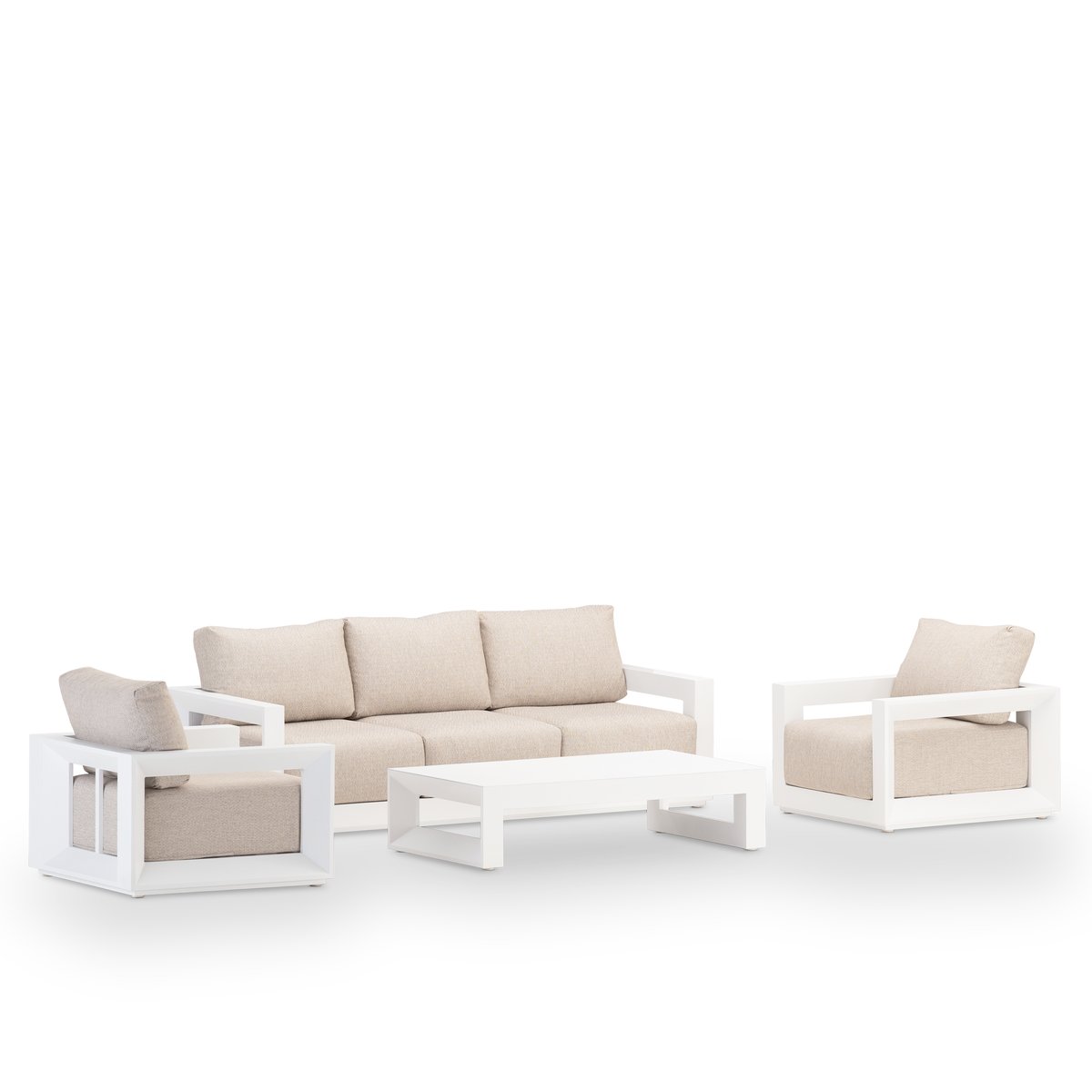 Salon de jardin 5 places, SAN FRANCISCO blanc, coussin beige, DEFORA HOME
