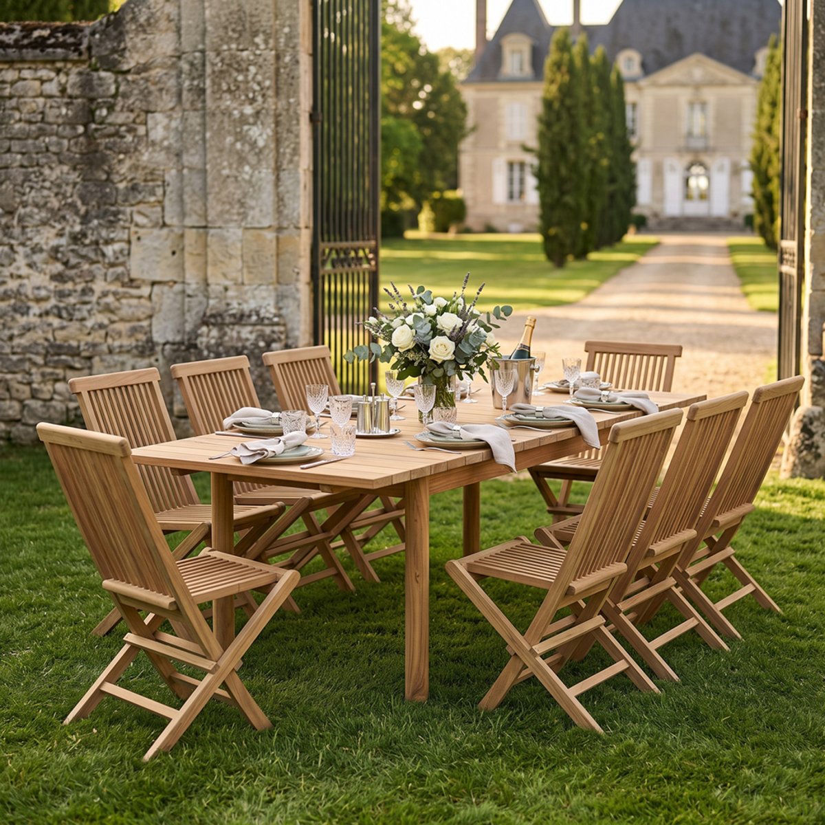 Salon de jardin en teck massif Palmera, 8 places naturel, TECK ATTITUDE