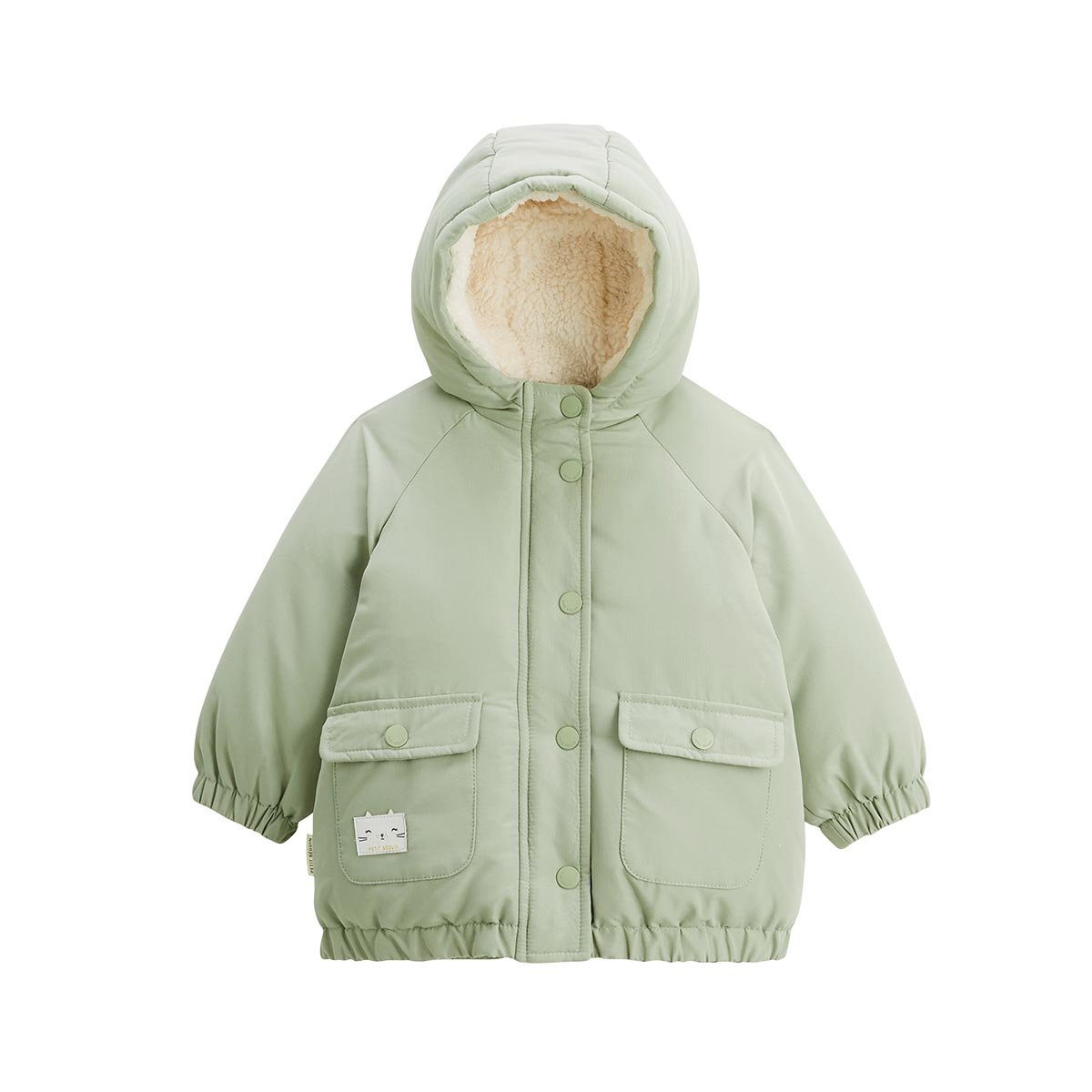 Manteau enfant imperméable doublé sherpa Lison vert, PETIT BEGUIN