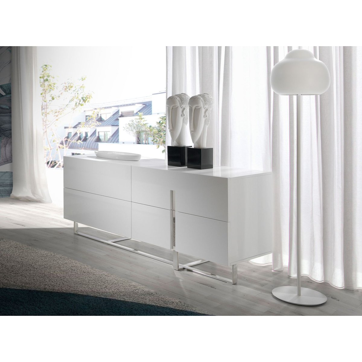 Buffet en bois blanc et acier chromé blanc | acier, ANGEL CERDA