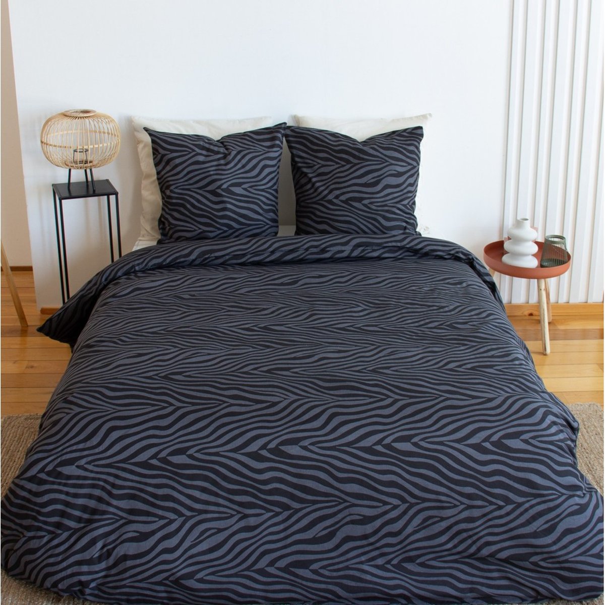 Housse De Couette Réversible 100% Coton 52 Fils + 2 Taies D'oreiller noir, DECORATIE