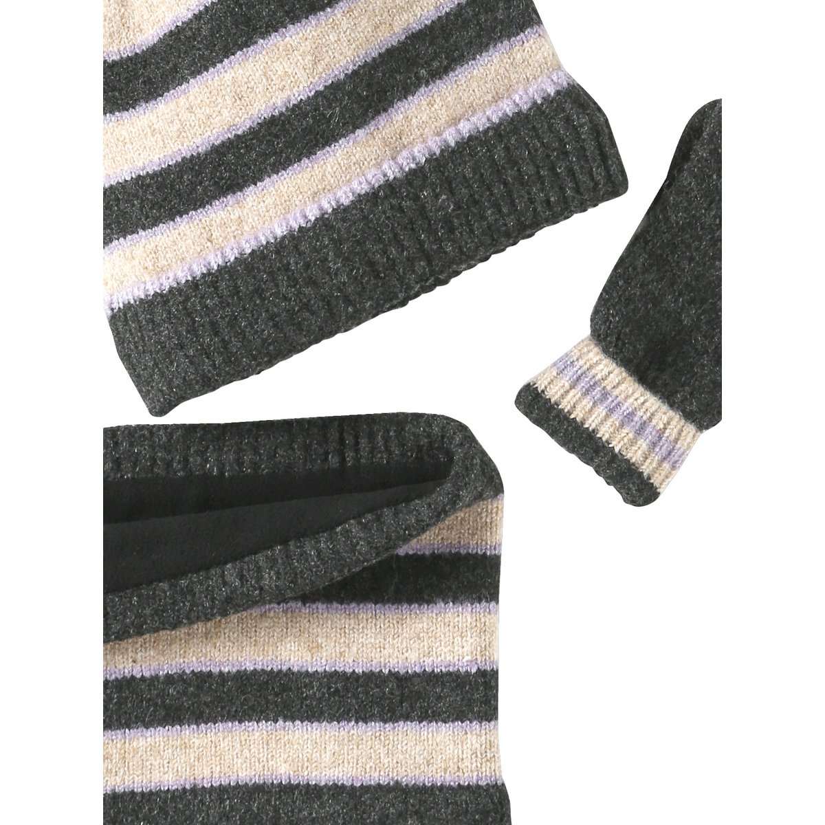 Ensemble bonnet, snood et gants tricot anthracite, VERTBAUDET