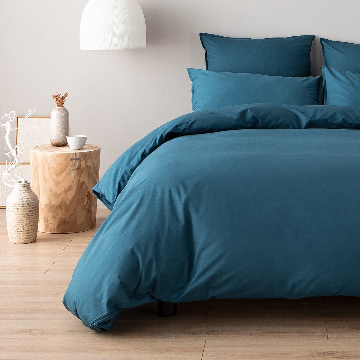 Parure de lit en percale de coton 120 fils- Taies rectangulaires bleu, COTTON & CO