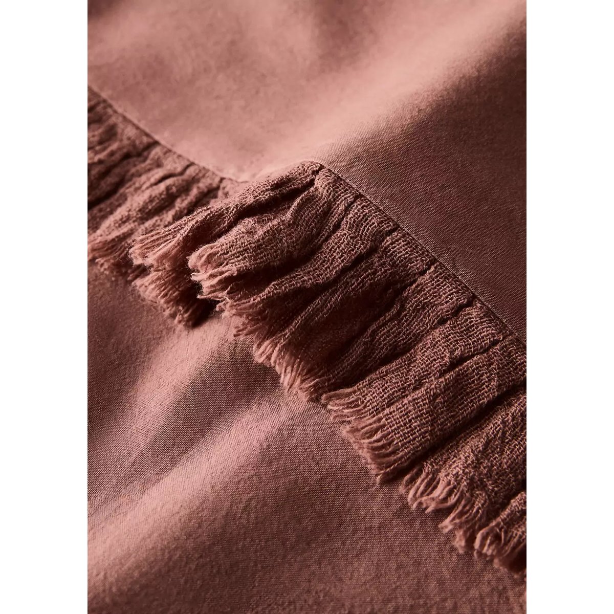 Drap plat coton lavé volants en gaze effiloché lit 135/140 cm rose géranium, MANGO HOME