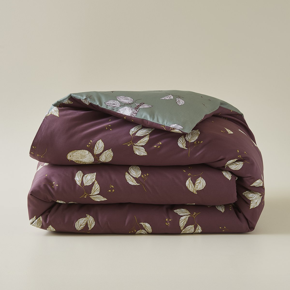 Housse de couette imprimée ENTRE LES BRANCHES aubergine, SYLVIE THIRIEZ