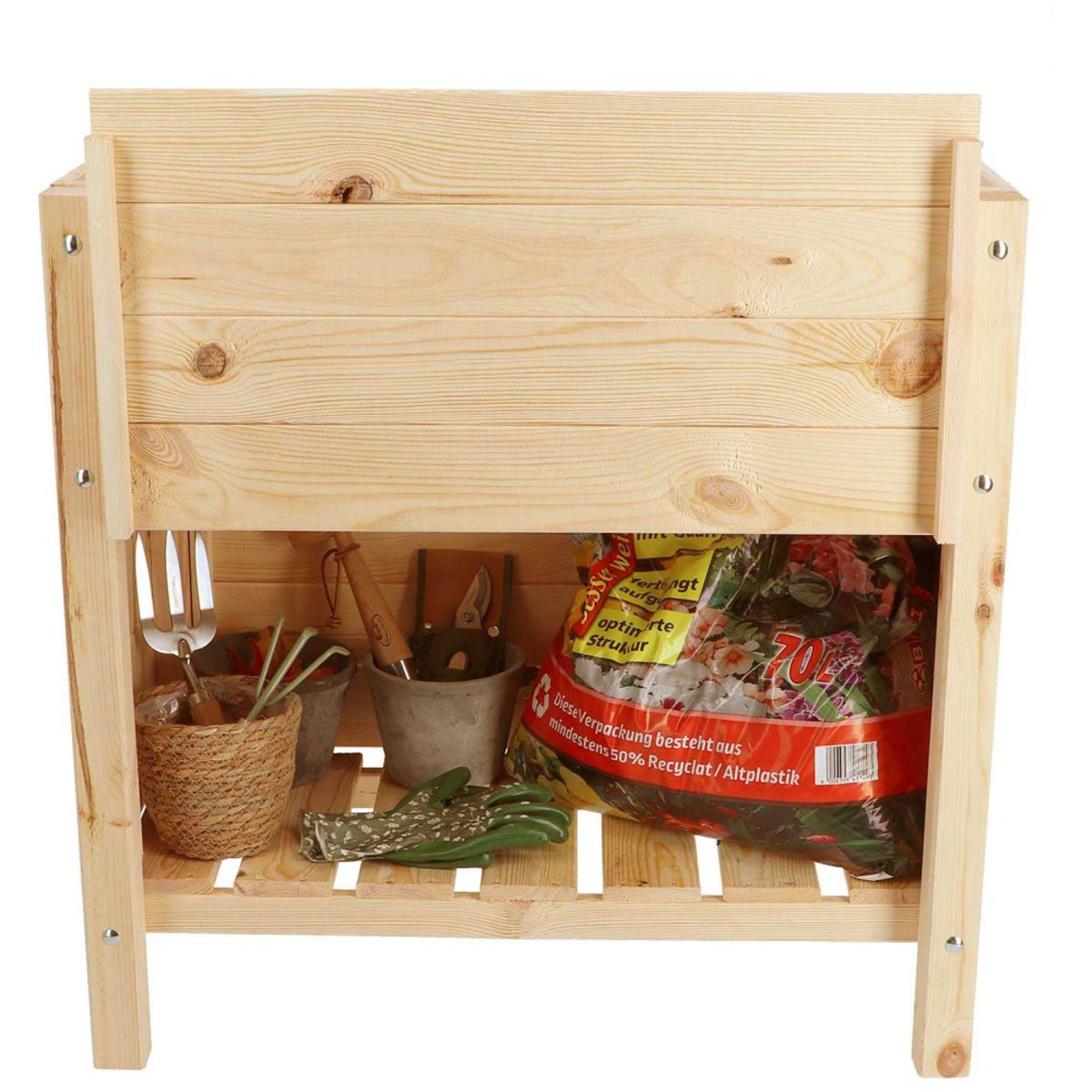 Carré potager avec espace de stockage en pin beige, JARDINDECO