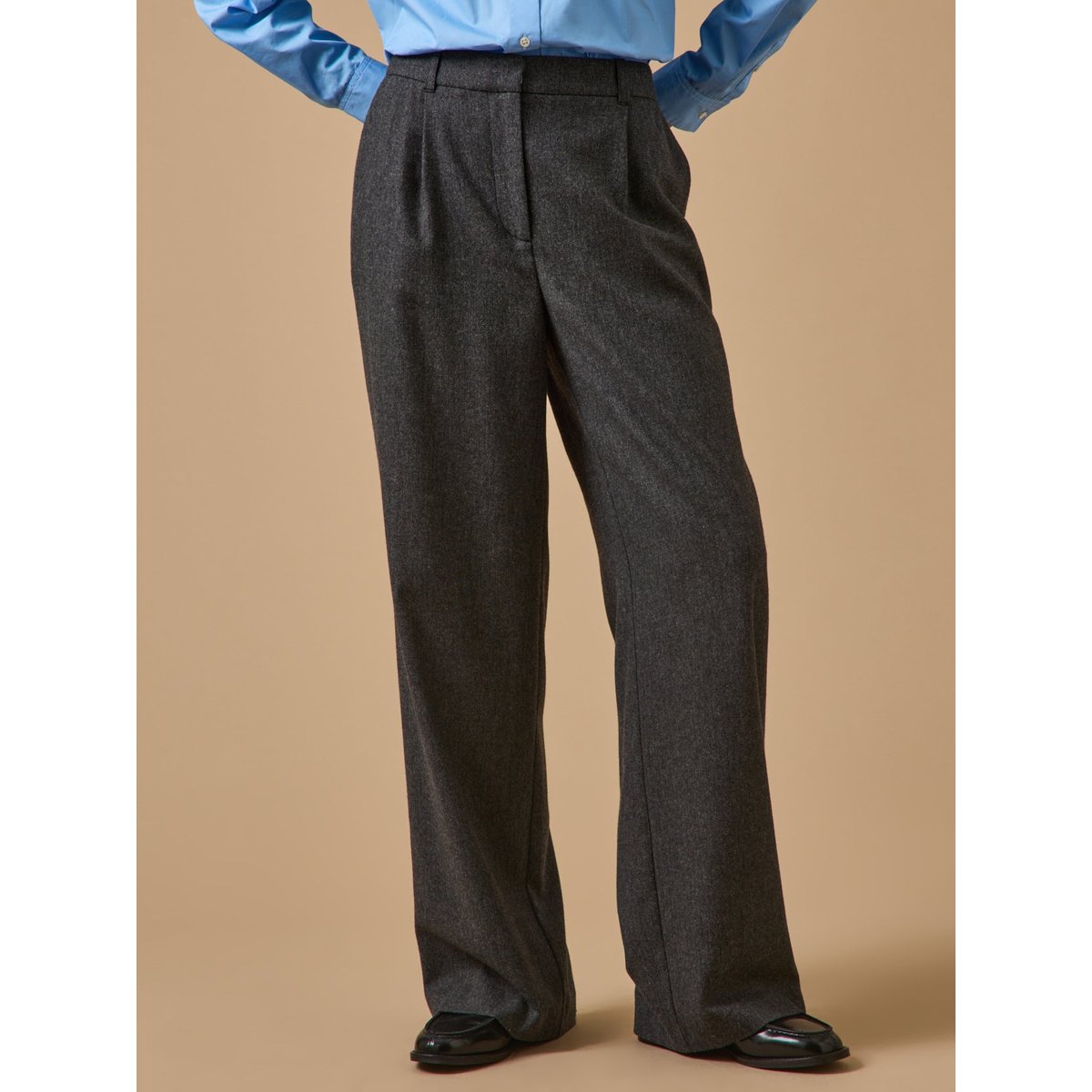Pantalon flanelle chevron AGLAÉ gris fonce, CYRILLUS