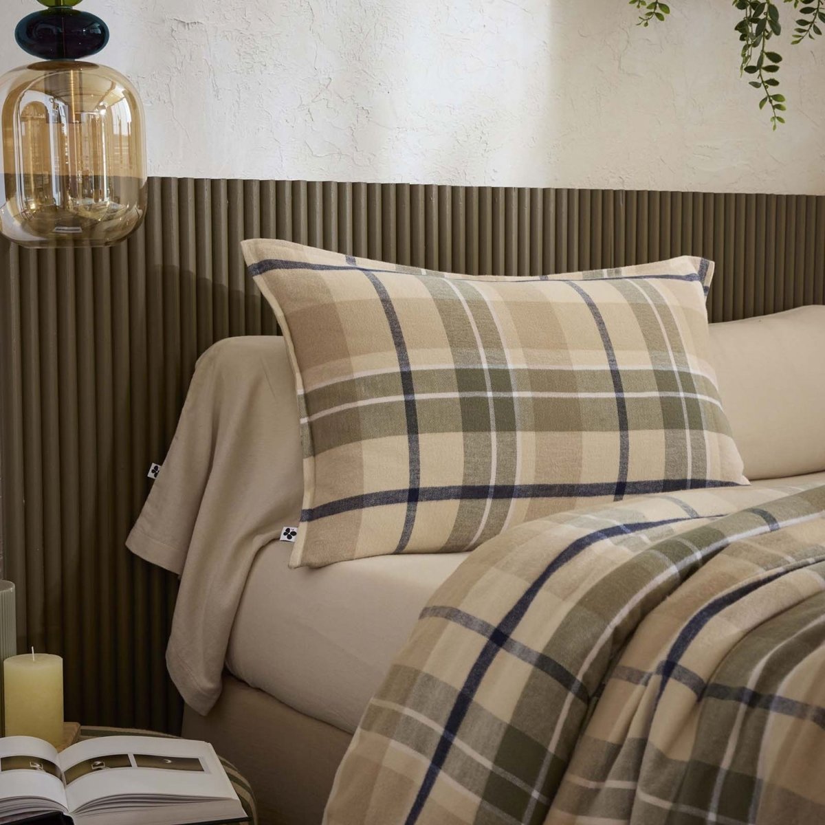 Taie d'oreiller flanelle tartan - ARCHIE beige, TERRE DE NUIT