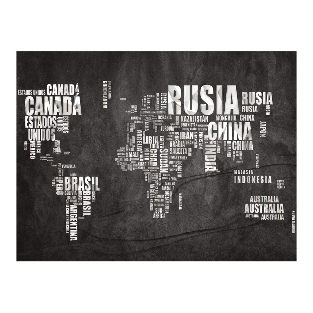 Papier peint intissé panoramique Carte du monde Spanish geography noir, EDEN