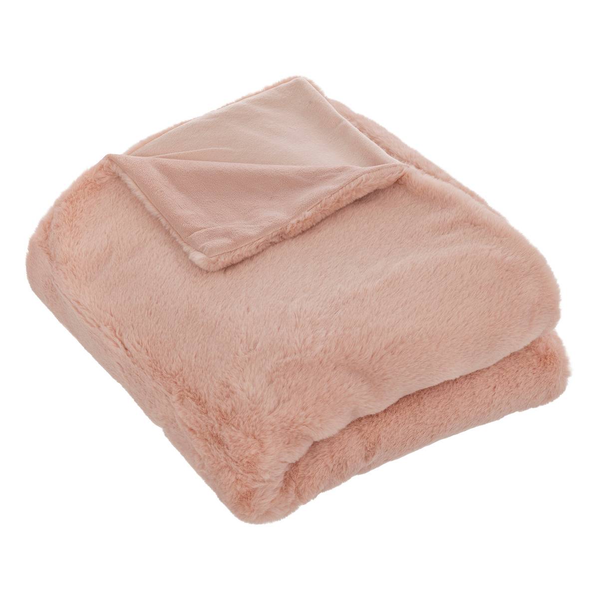 Plaid effet imitation fourrure rose 125X150cm rose, ATMOSPHERA