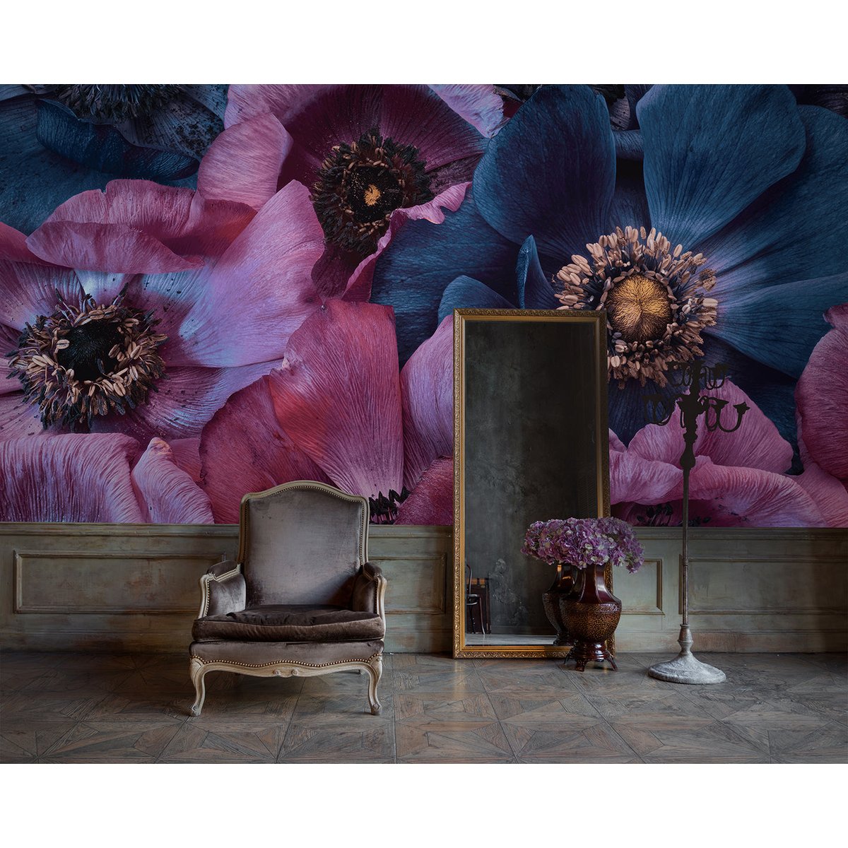 Papier peint panoramique Novalis - motif floral bleu, 432 x 280 cm bleu, LE PAPIERS DE NINON