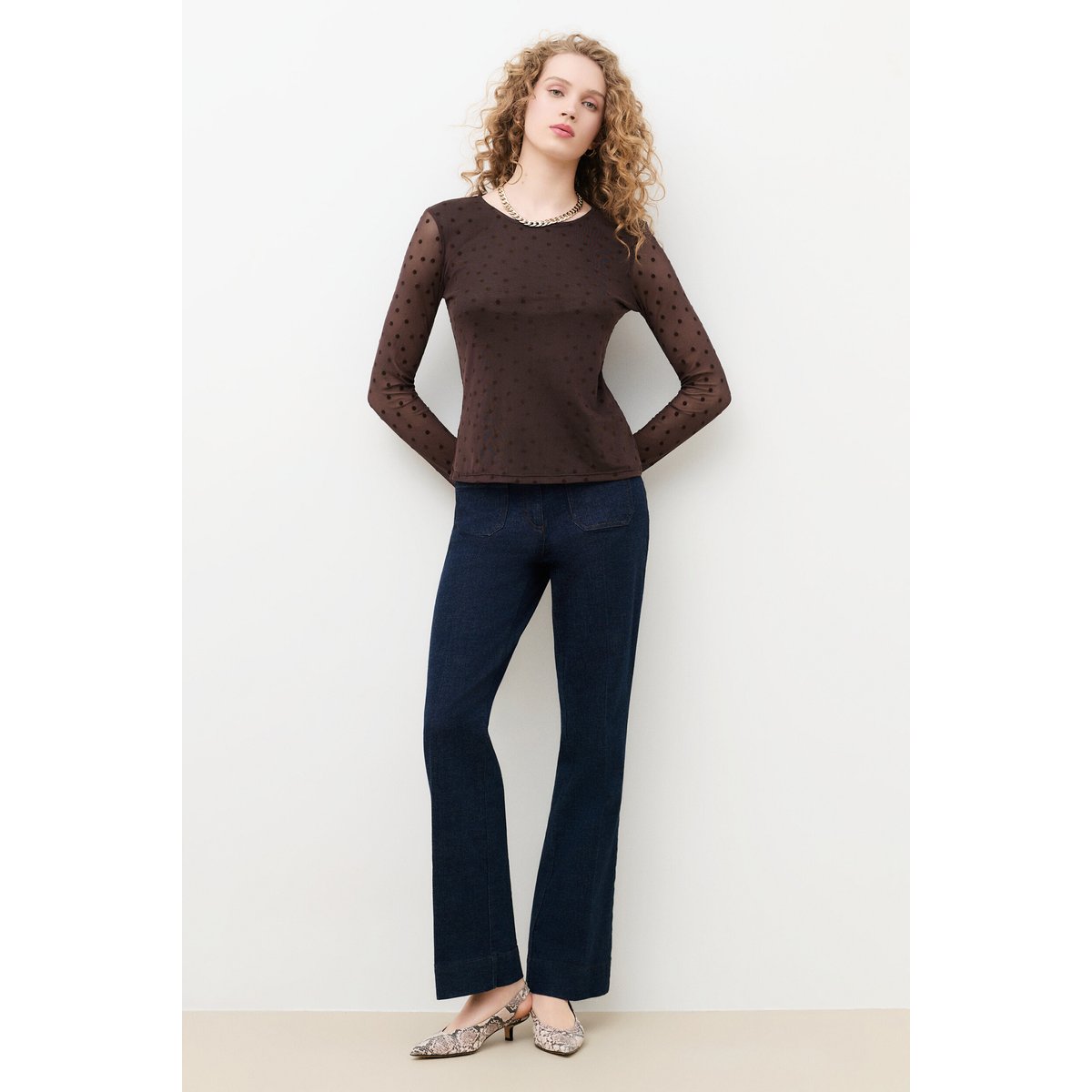 T-shirt ajusté col rond TCECILE marron foncé, CAROLL