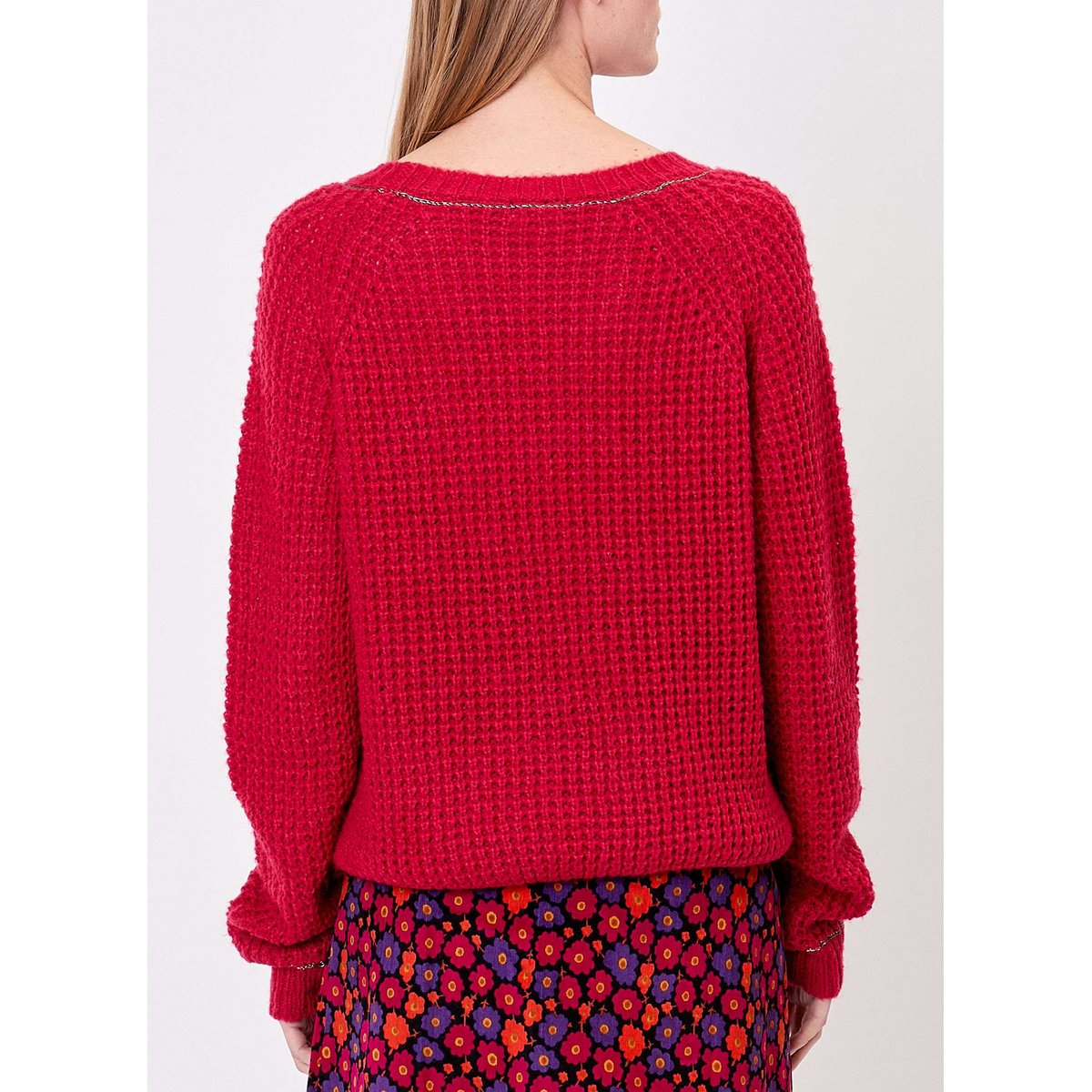 Pull court en maille uni CESAIRE rouge, PRINCESSE NOMADE