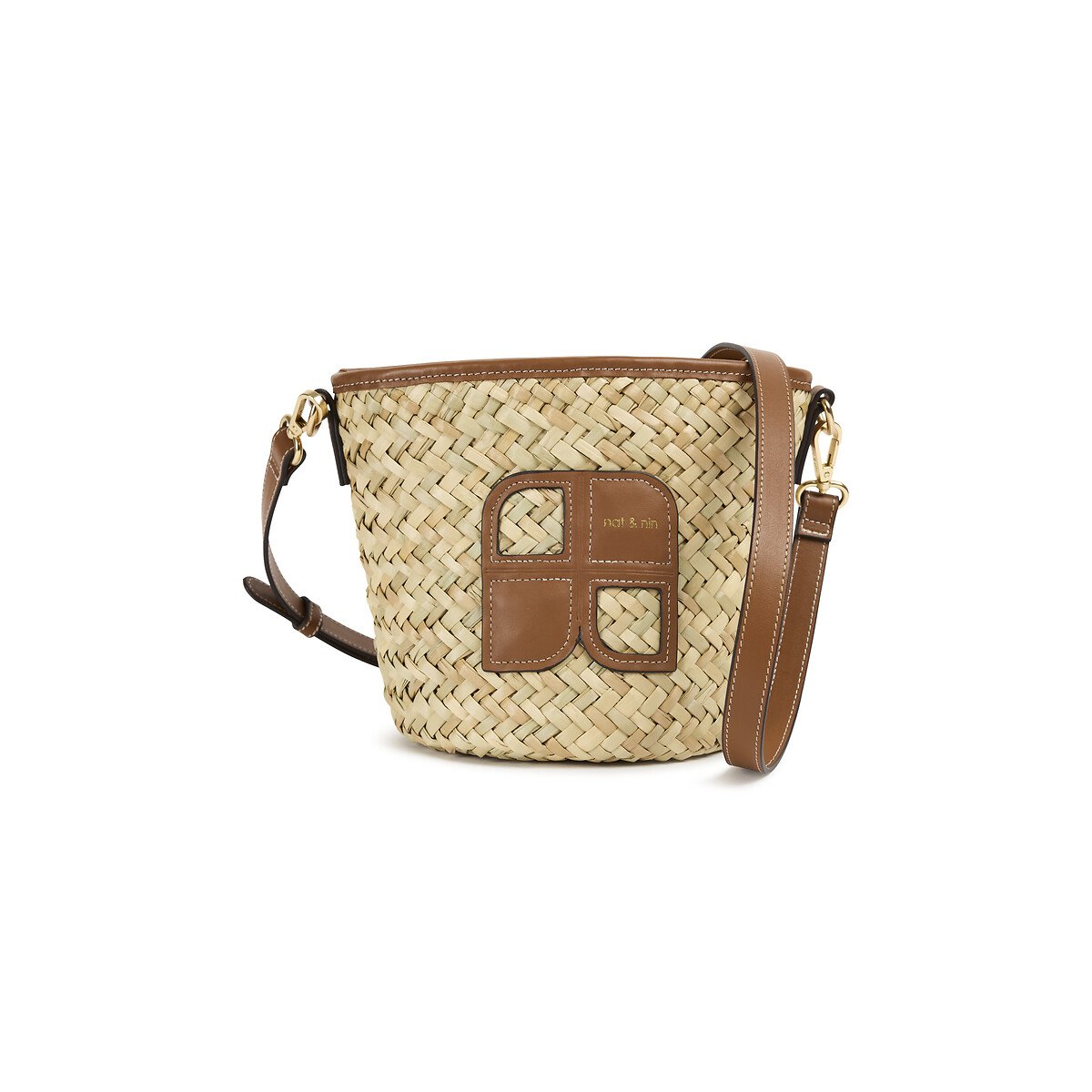 Sac seau en paille et cuir, PAOLO naturel, NAT & NIN