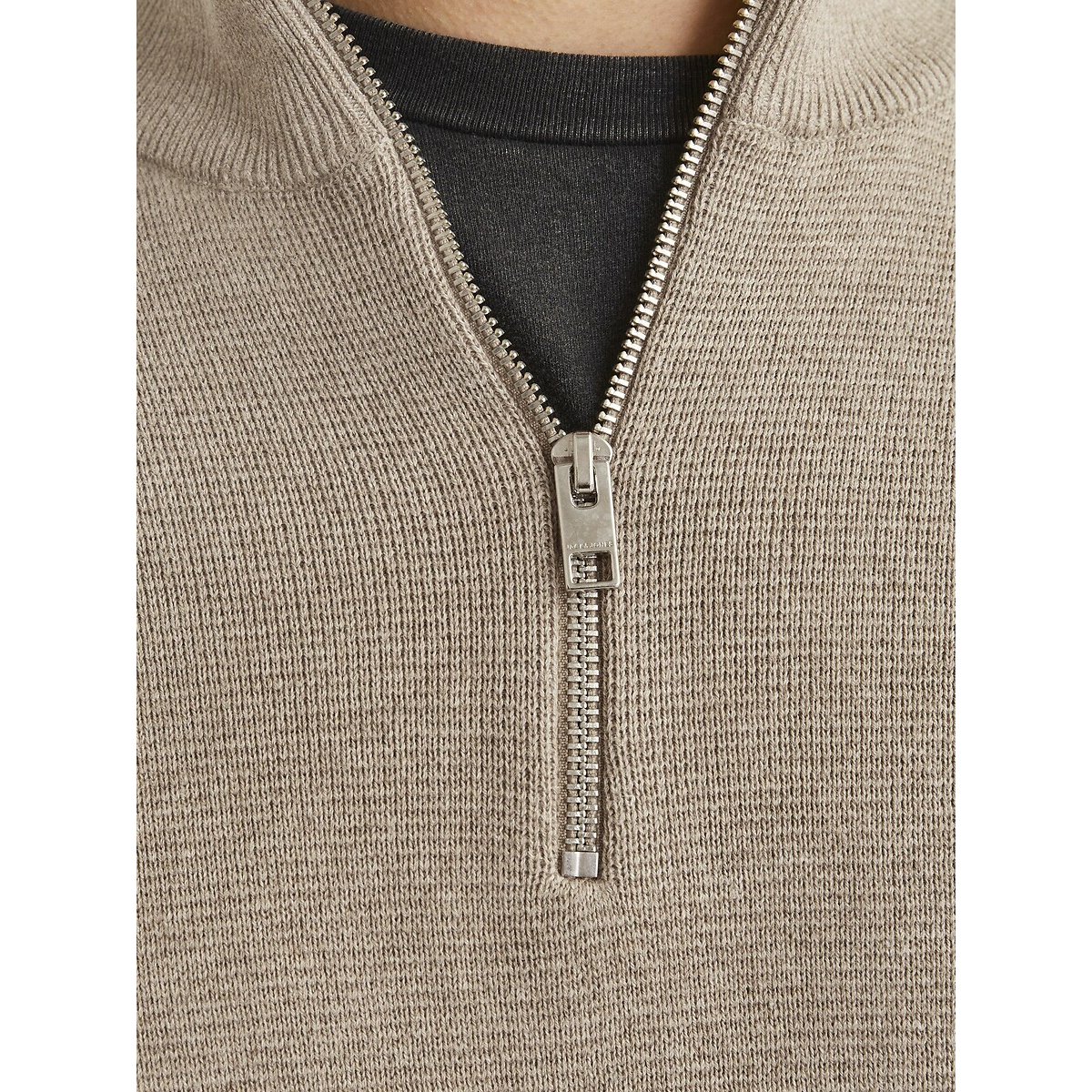 Maglione ampio collo alto mezza cerniera beige, JACK & JONES