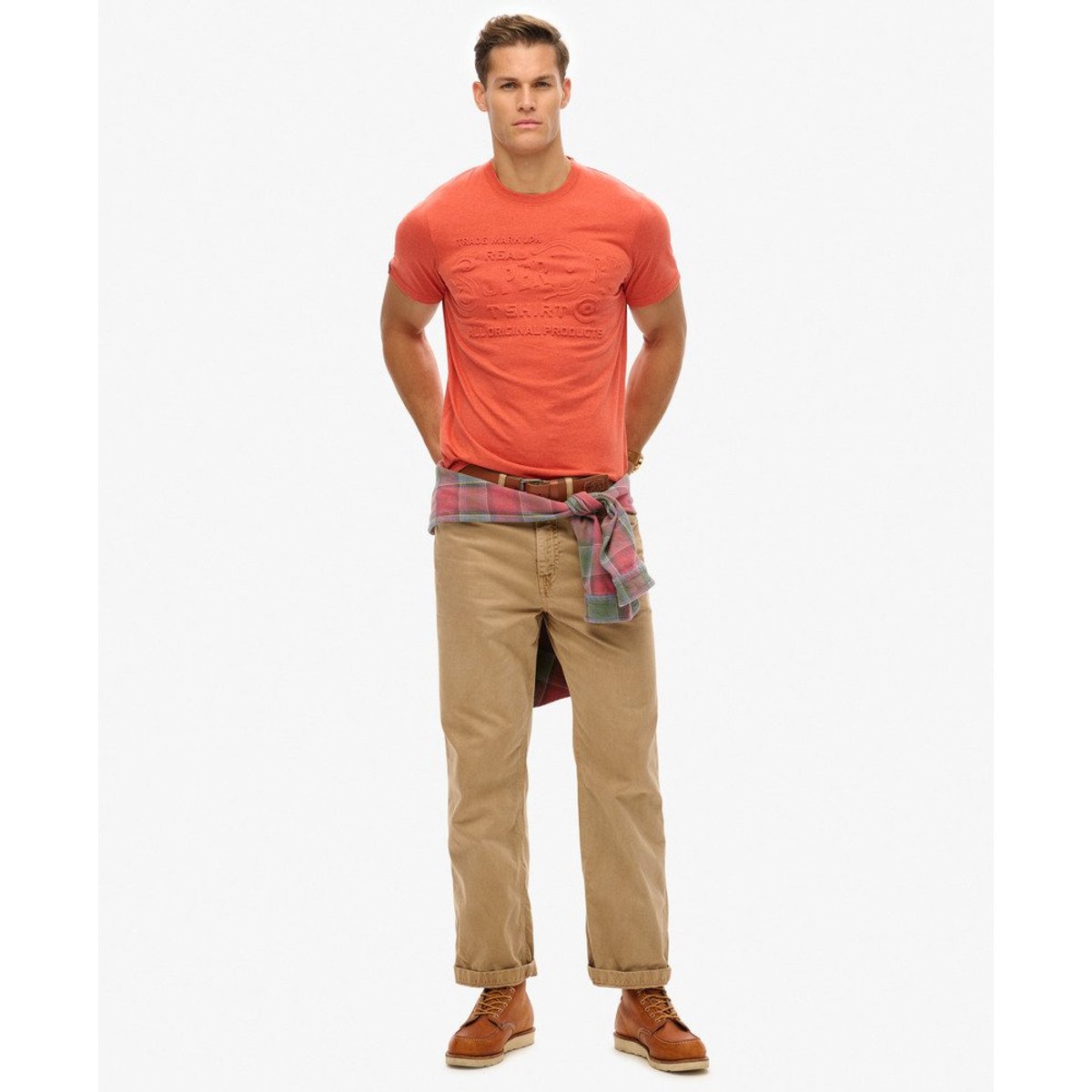 T-shirt décontracté à logo en relief Workwear rouge paprika chiné, SUPERDRY