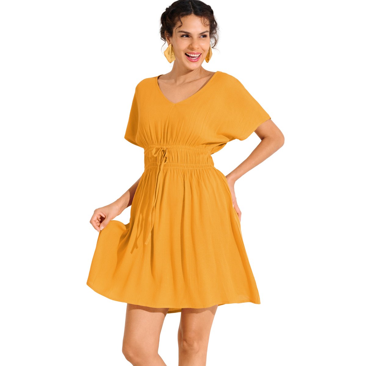 Robe de plage manches courtes KARPATHOS jaune, LISCA