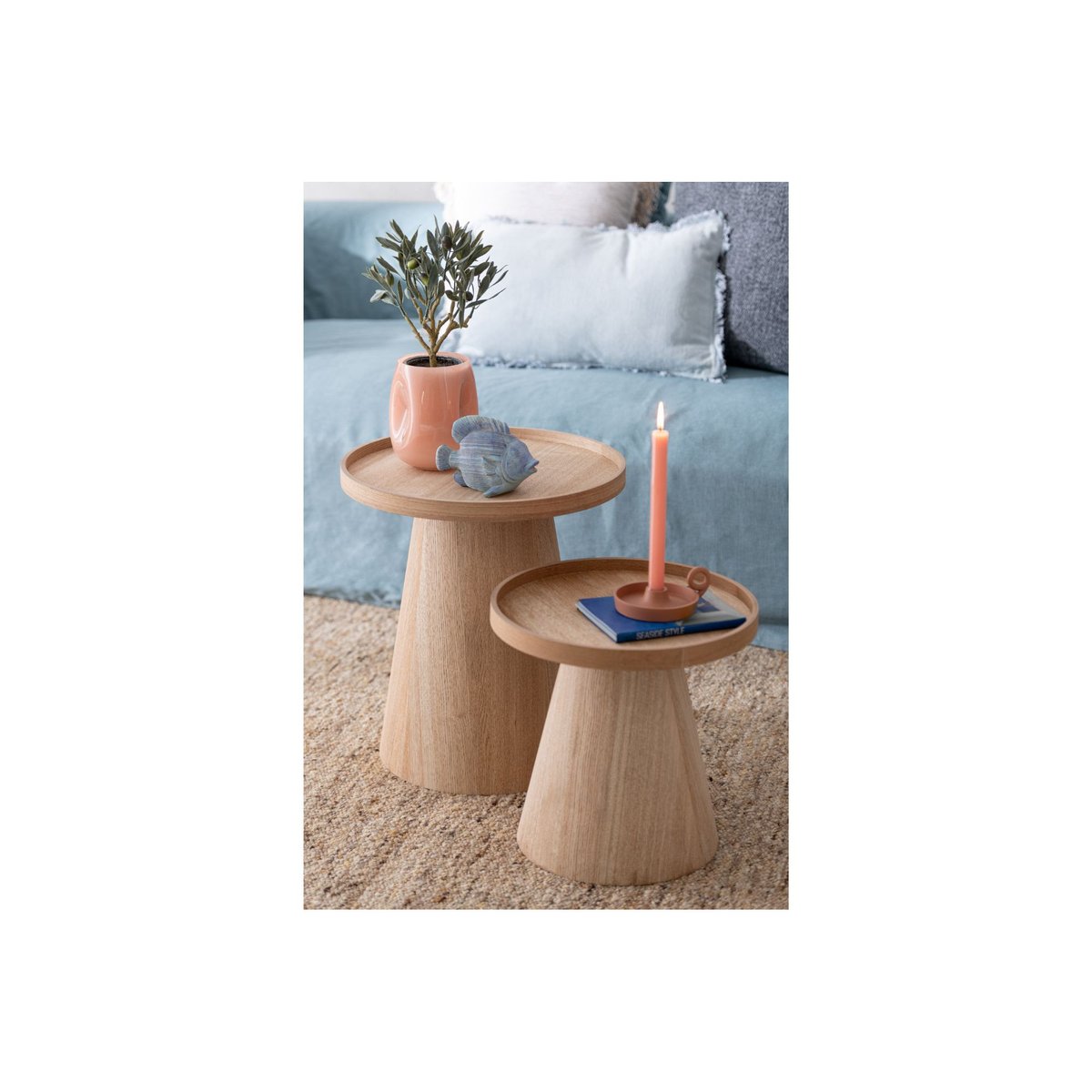 Tables basses rondes en bois naturel (set de 2) - AGATHE bois clair, HELLIN, DEPUIS 1862