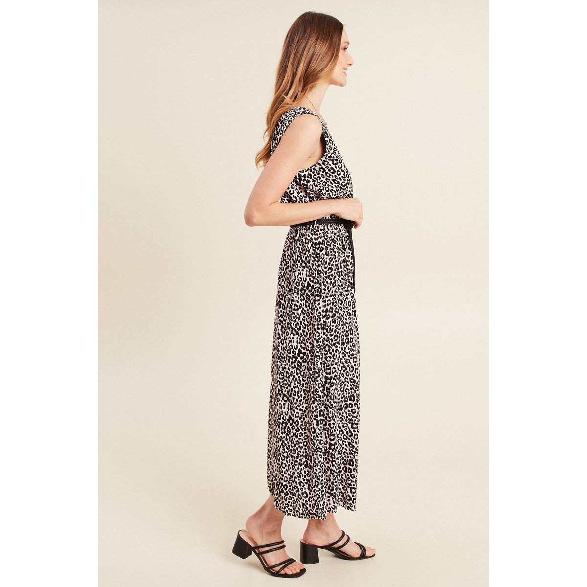 Robe midi évasée ceinturée rose pastel, BREAL
