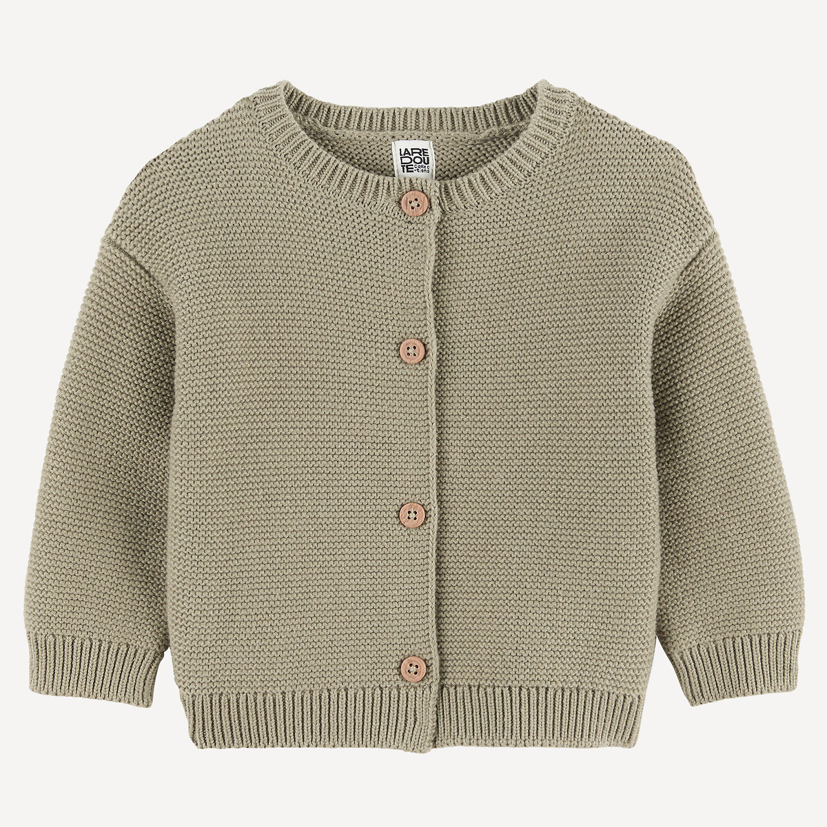 Gilet col rond, boutonné, en grosse maille kaki, LA REDOUTE COLLECTIONS