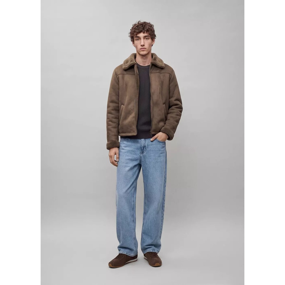 Manteau effet daim imitation mouton retourné marron, MANGO TEEN