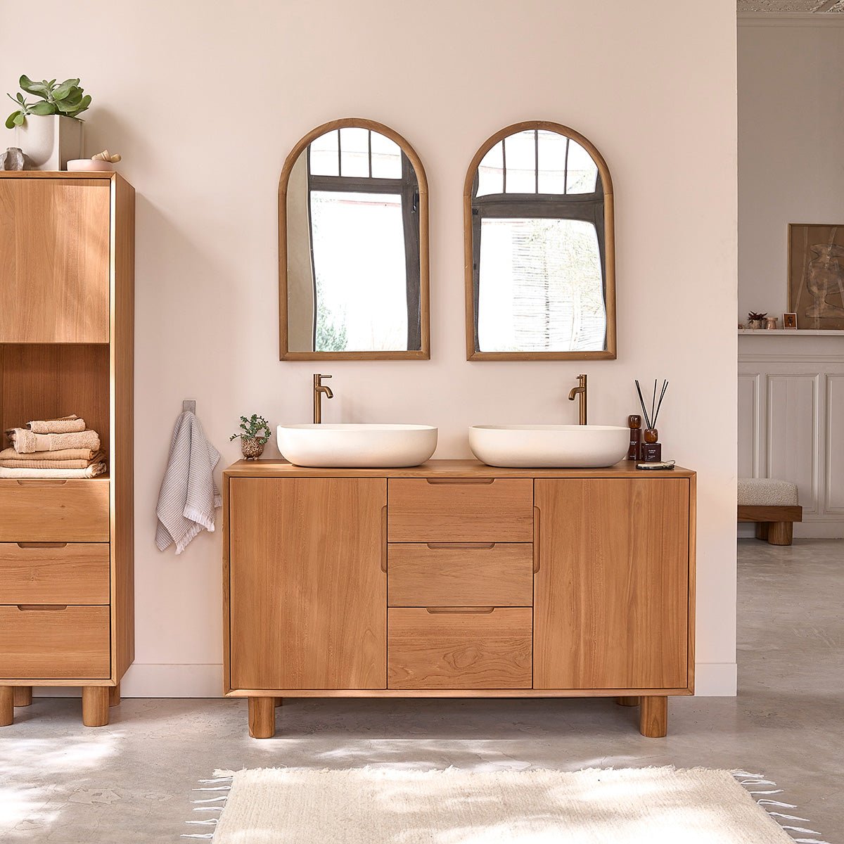 Meuble sous vasque en teck massif 140 cm GUSTAVE naturel, BERAH GETAH
