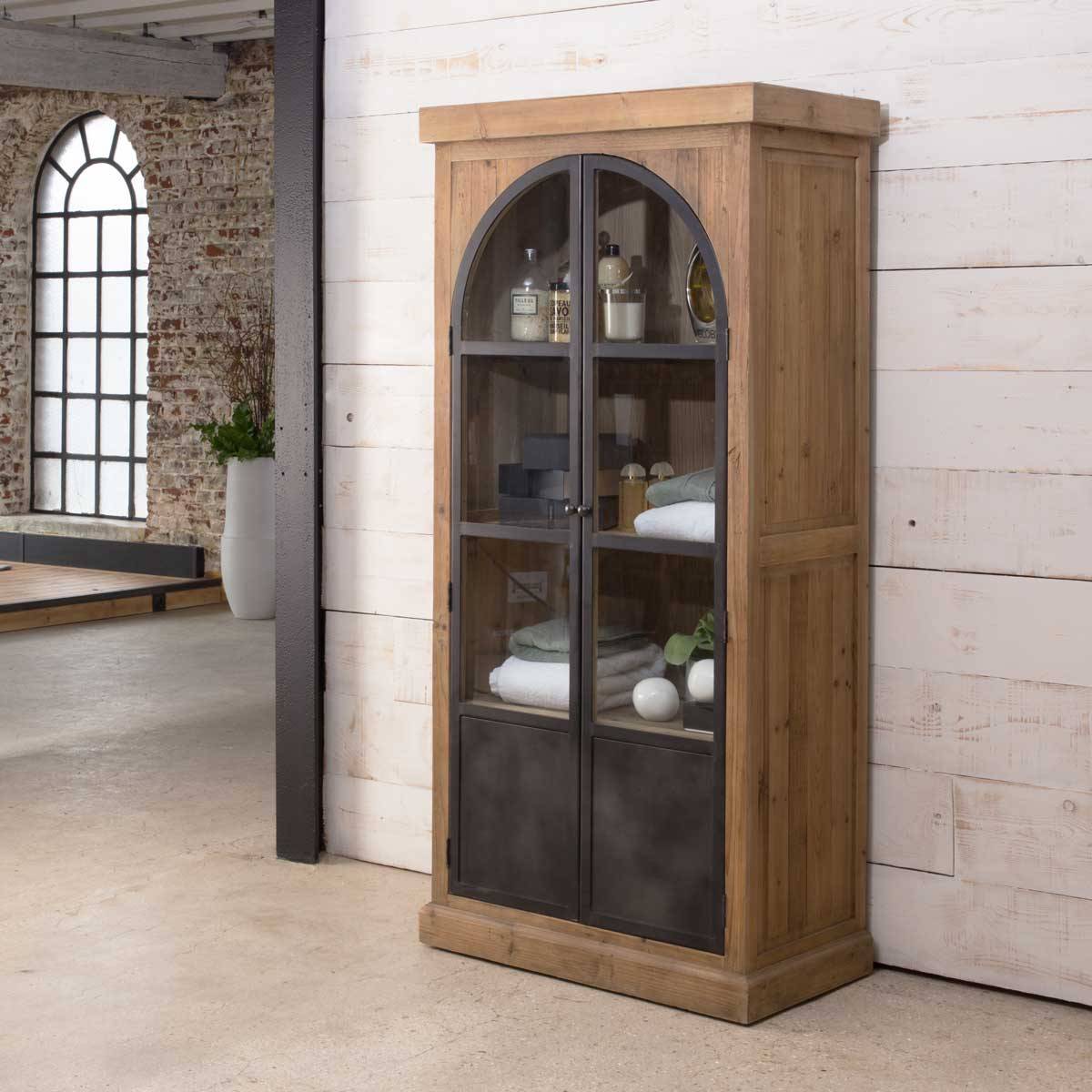 Vitrine en bois recyclé et métal GARANCE bois clair, MADE IN MEUBLES