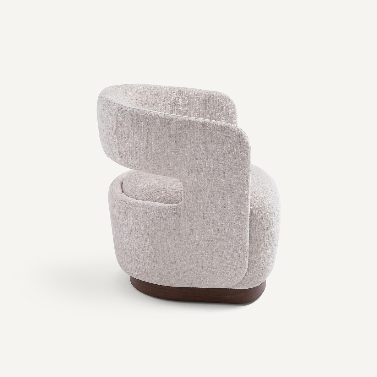 Sillón giratorio de terciopelo texturizado con base de chapa de nogal, JESPER crema, AM.PM