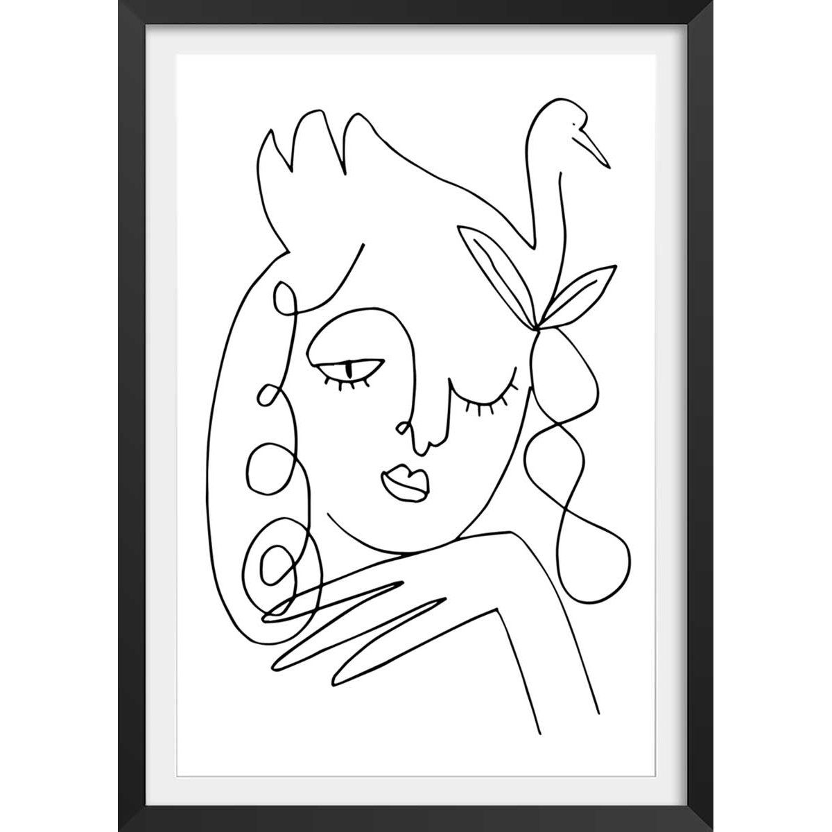 Affiche la femme au clin d'oeil affiche + cadre en bois - noir, HEXOA