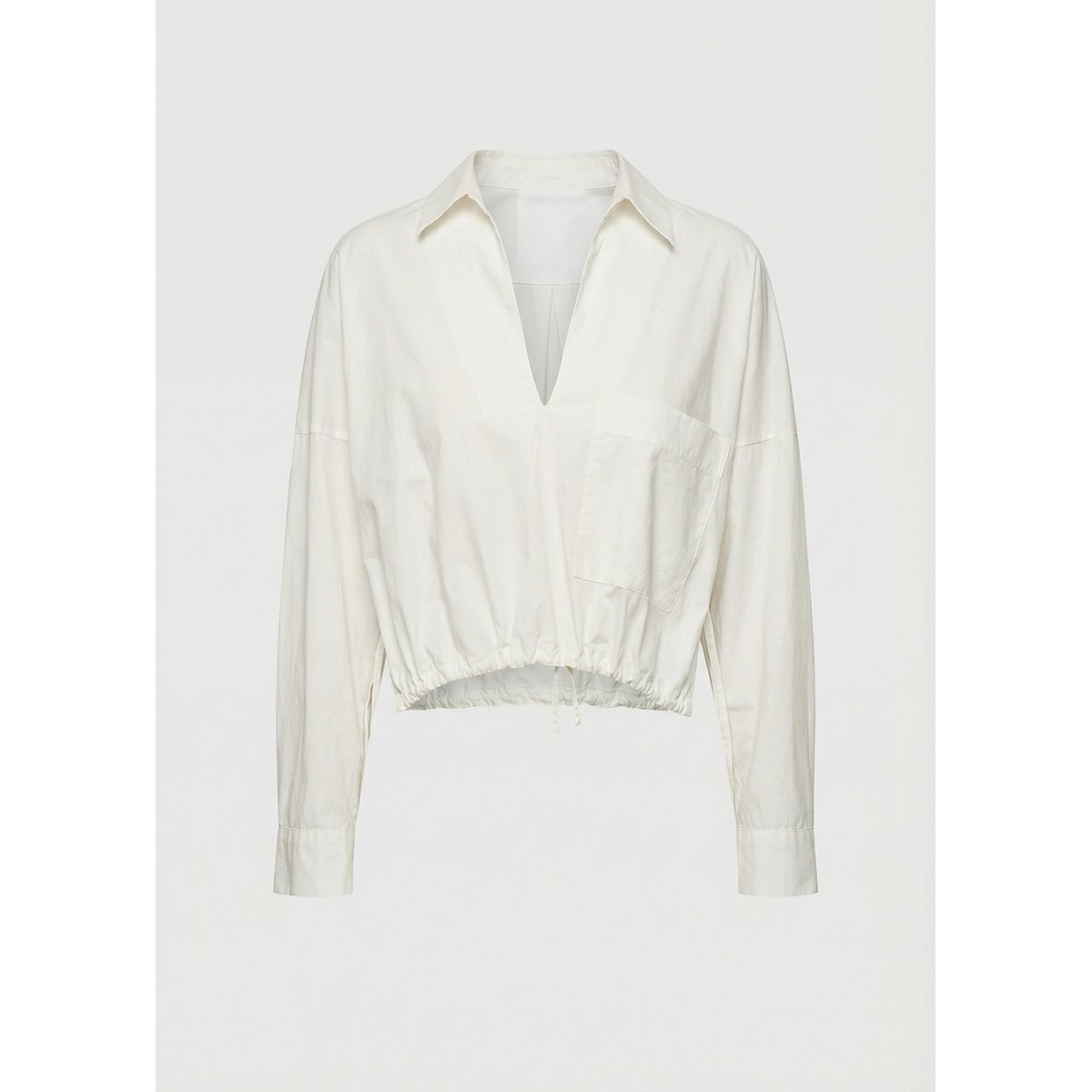 Blouse courte à coulisse en popeline de coton off white, HUMILITY