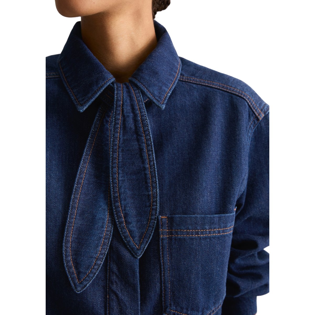 Chemisier en jean court réalisé avec Orange Fiber bleu, MARC O’POLO DENIM