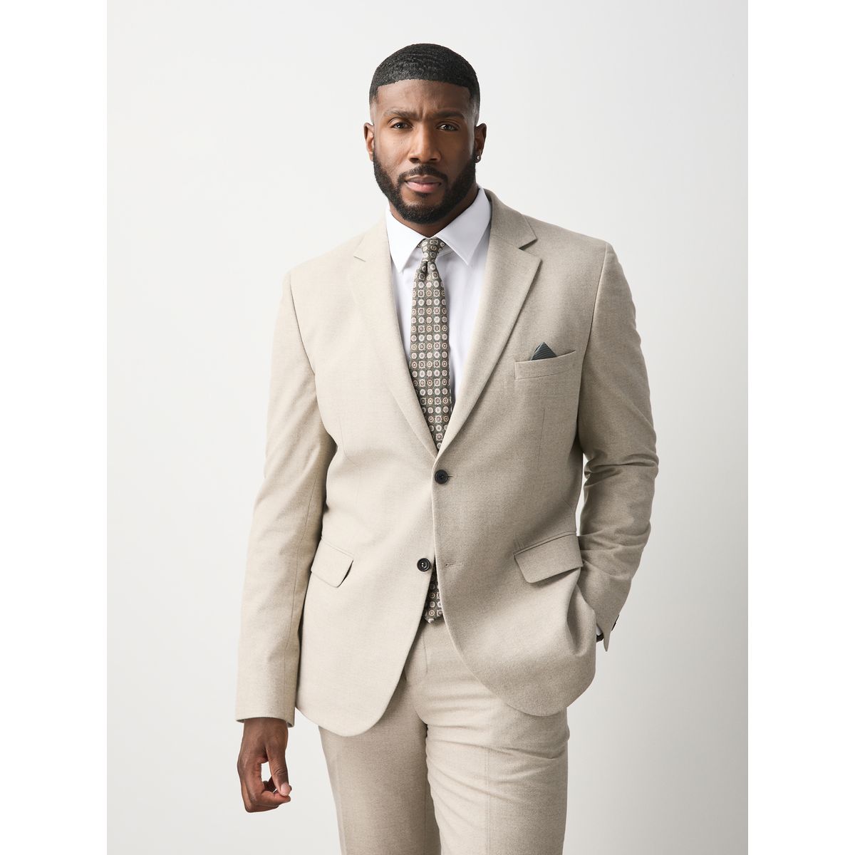 Veste de costume près du corps en flanelle écru, NEXT
