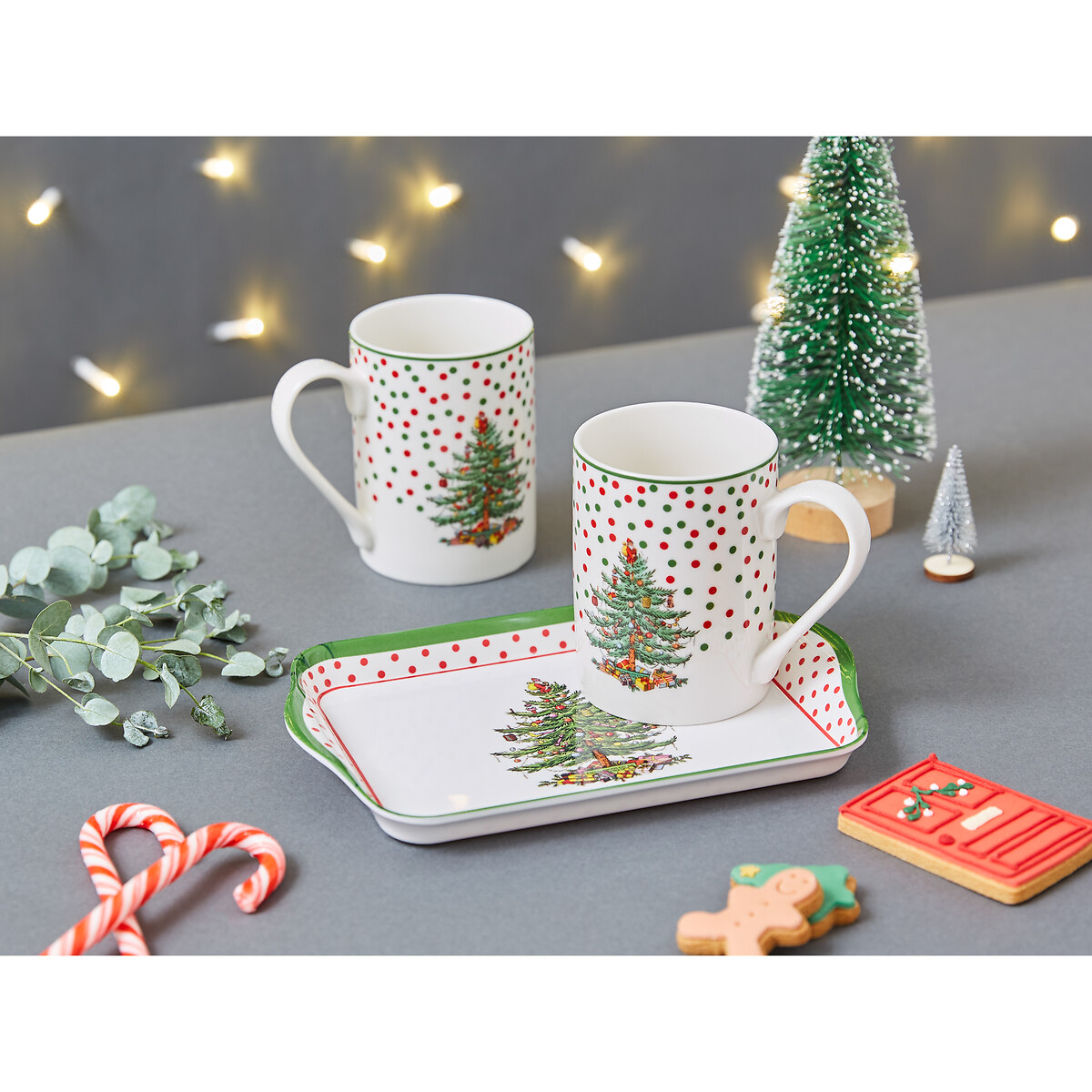 Christmas Tree Polka Dot Mug & Tray Set white, SPODE