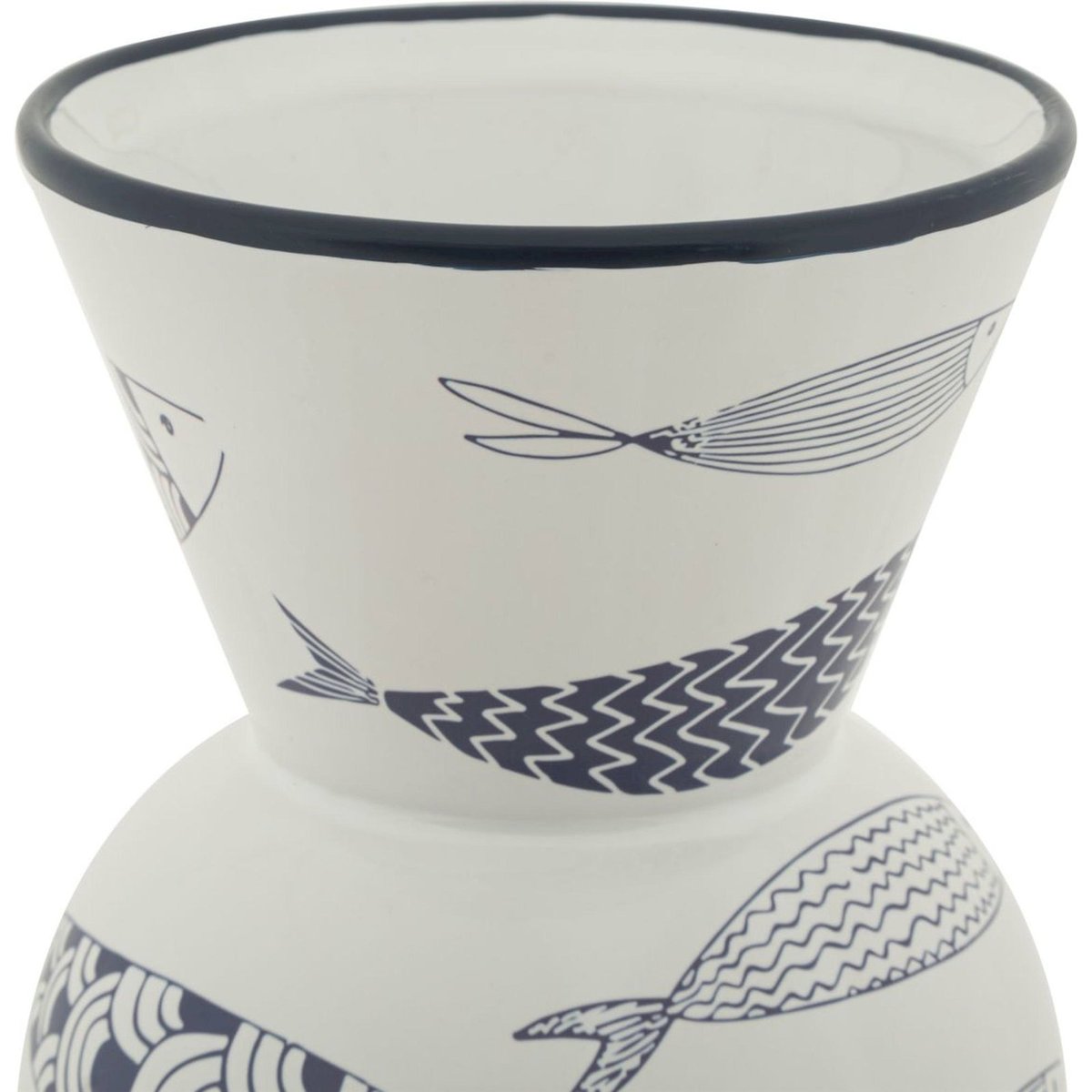 Vase haut en céramique motif poissons MODERN blanc avec décorations bleues, RECOLLECTION