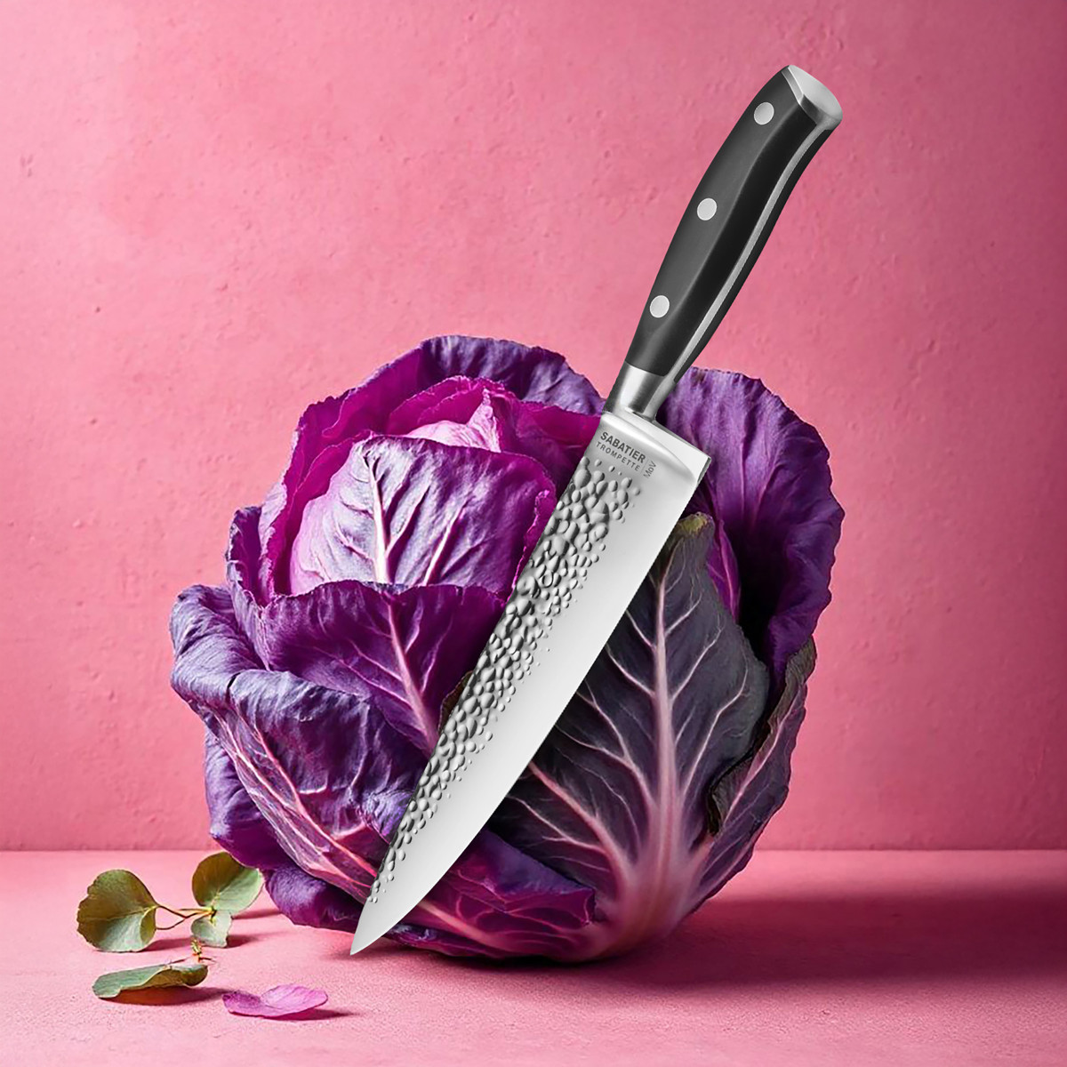 Couteau de chef 20 cm martelé avec protection de lame - CARBON noir, SABATIER TROMPETTE