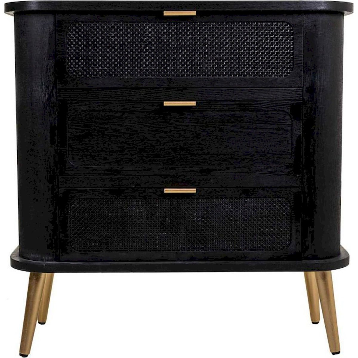 Commode rectangulaire en bois et bambou noir bois foncé et accents dorés, RECOLLECTION