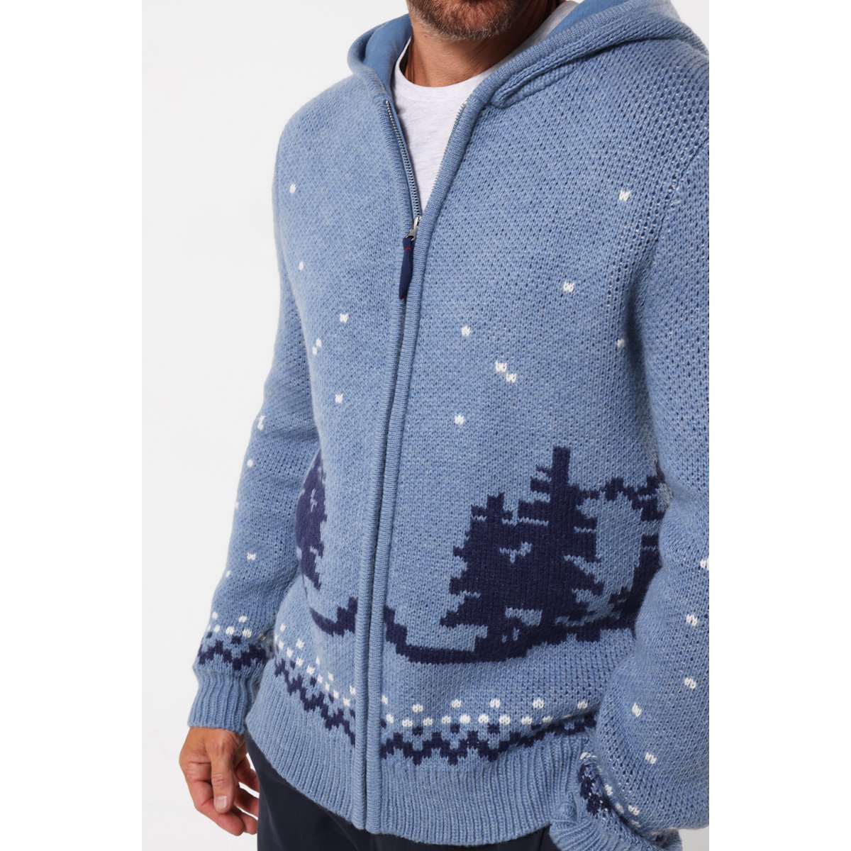 Pull à Capuche en Maille Grizzly bleu, JOE BROWNS