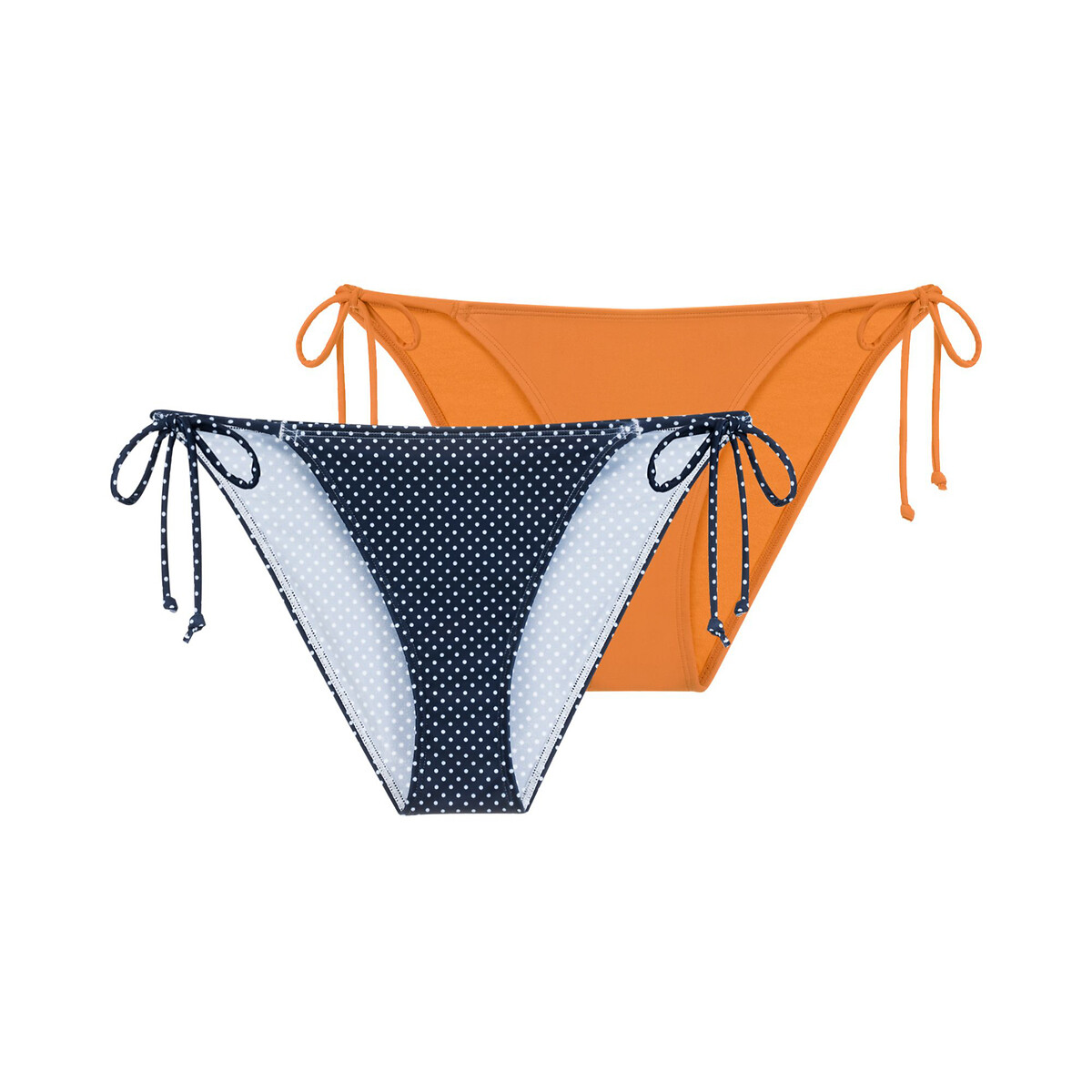 Pack of 2 Carrubo Bikini Bottoms plain orange+navy polka dot, DORINA