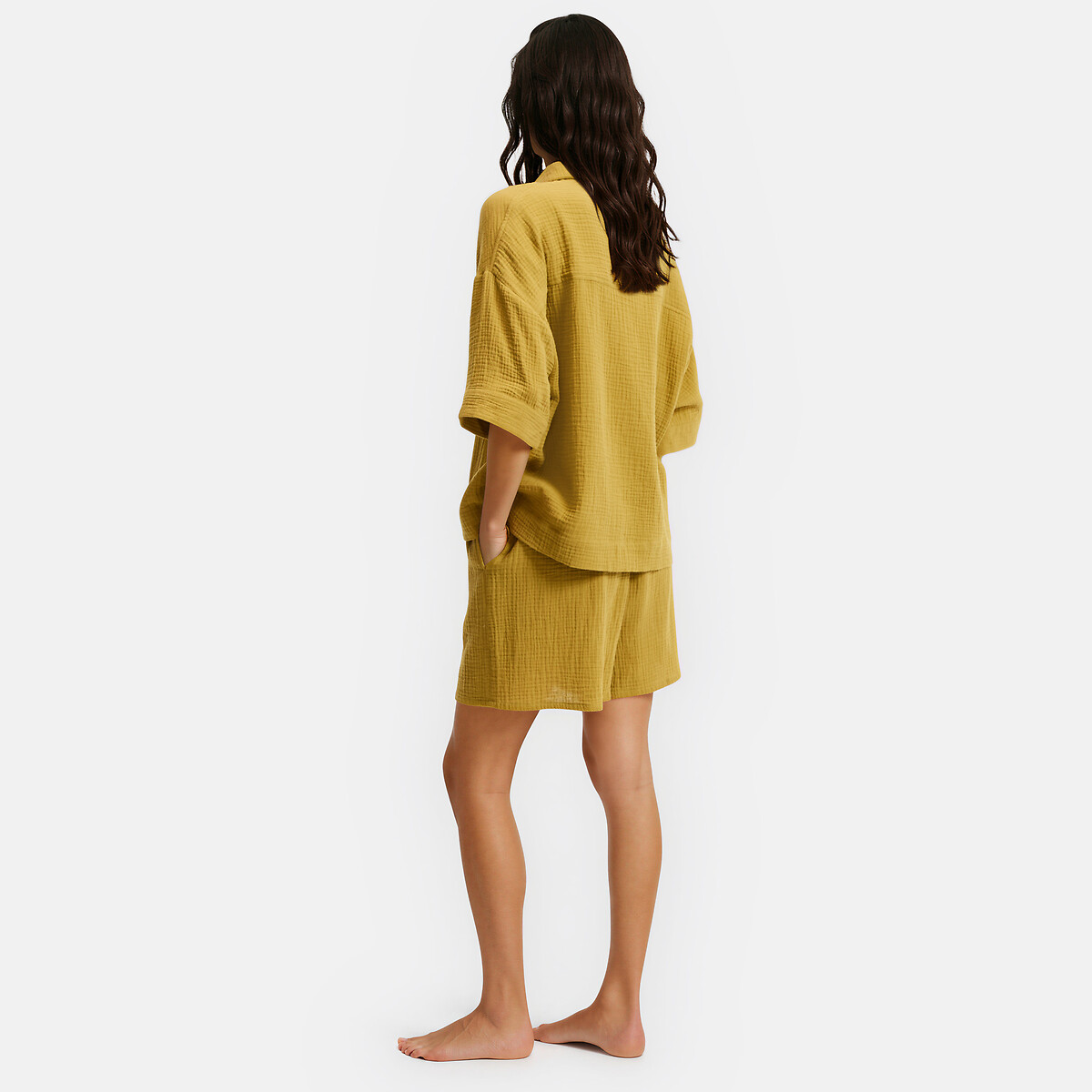 Pyjashort en gaze de coton, Signature MARGOT vert olive, LA REDOUTE COLLECTIONS